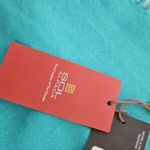 Sol Alpaca 100%Baby Alpaca Brushed  Turquoise Fringe Womens Scarf